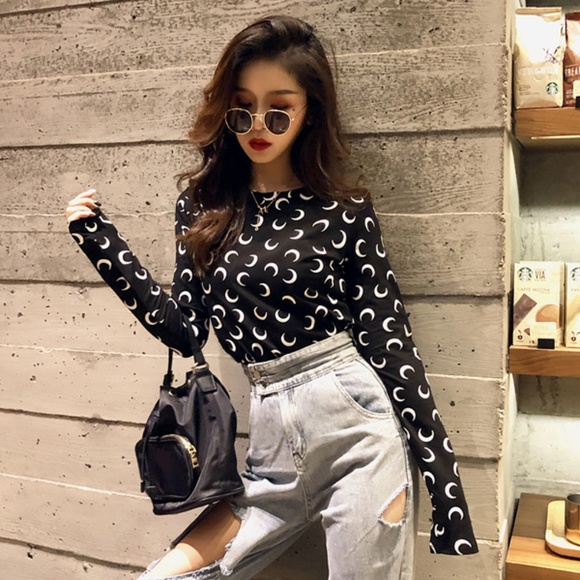 Tops | Crescent Moon Long Sleeve Black 